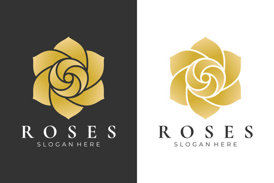 Minimalist gold rose flower logo