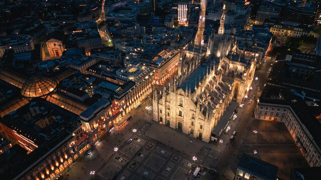 Milan duomo and galleria vittorio emanuele ii at night, milan city