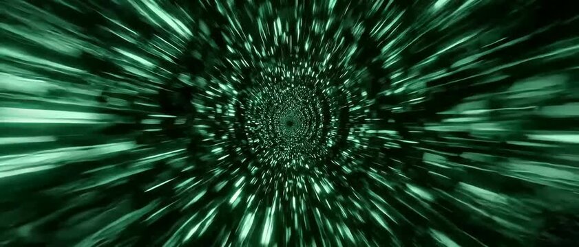 Futuristic Green Digital Data Tunnel with High Speed Light Streaks