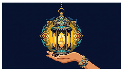 Ramadan Kareem glowing Arabic lantern greeting card vector © MdToufik