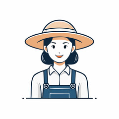 Fototapeta premium Cartoon Farmer Woman Wearing Straw Hat and Overalls