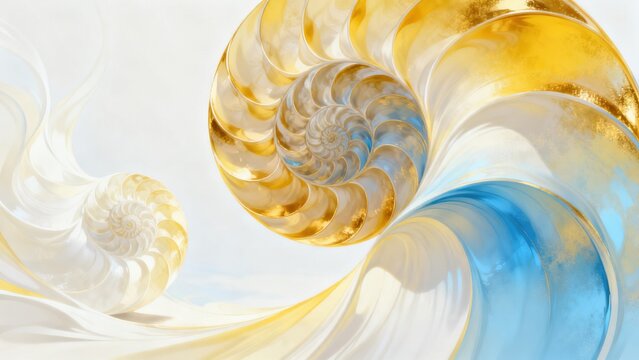 Golden and blue spiral shell patterns