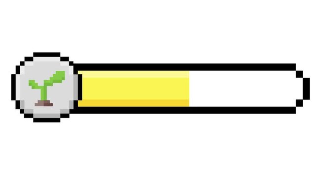 Pixel art growth progress bar displaying an evolving plant sprout, symbolizing new beginnings and status updates in a retro gaming concept