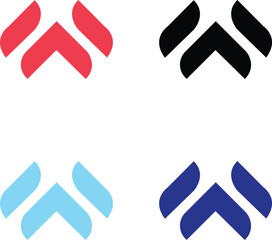 Obraz premium Stylized upward chevron “W” icons in four bold color variations, perfect for modern branding and identity design.