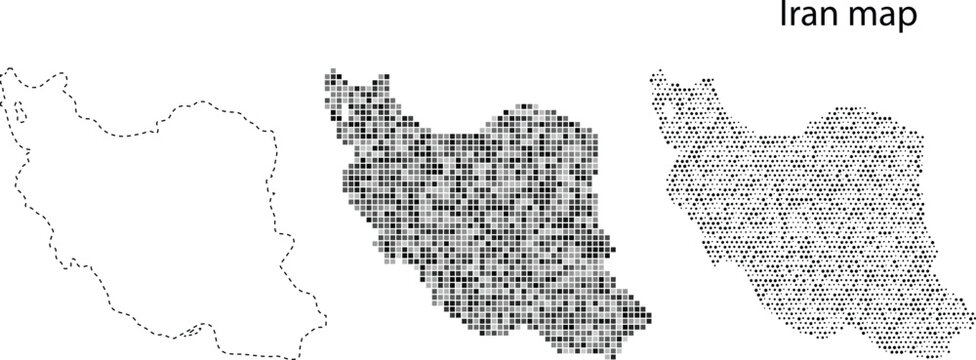 Three different shaded style maps of iran in a row
