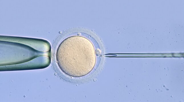 ICSI Procedure Microscopic View of Sperm Injection Into Egg for IVF Fertility Treatment