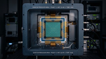 Fototapeta premium Advanced Quantum Processor Array Unit in Scientific Laboratory