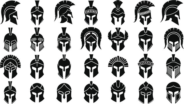 Collection of ancient greek warrior helmets Vector