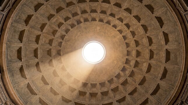 Sunlight streaming through the oculus of the ancient Pantheon dome
