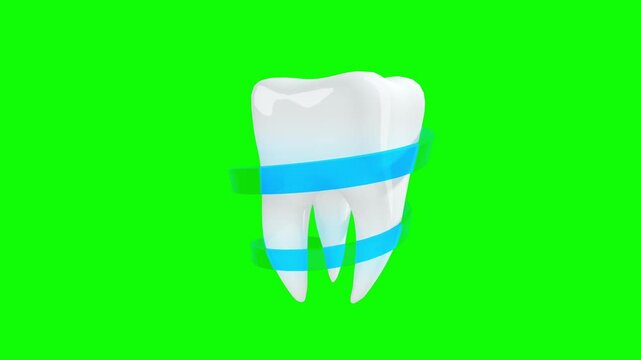 White tooth icon with blue protective arrows on a solid green screen background for easy dental care compositing and oral health education