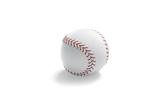 Blank white baseball ball with red seam mockup png, transparent background 3d rendering. Empty leather fastball for american game mock up cut out. Clear basebal bal for pitch or throw mokcup template.