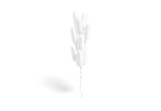 Blank white cylindrical balloon bouquet mockup png, transparent background, 3d rendering. Empty balloons ornament or column mock up cut out. Clear tapered garland with levitation bubble template.