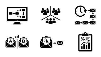 Business Process Icons Set: Workflow, Teamwork, Email Marketing, A/B Testing, Analytics, Strategy © Shamsul