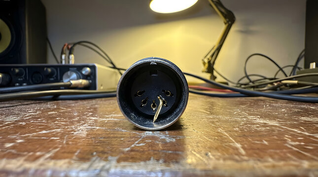 XLR connector on a wooden table