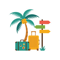 Fototapeta premium Tropical Travel and Summer Vacation Concept with Suitcases and Palm Tree