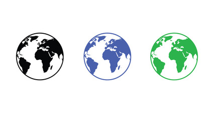 Earth globe world map icons in black blue and green variations with planet earth international geography environment © Emon