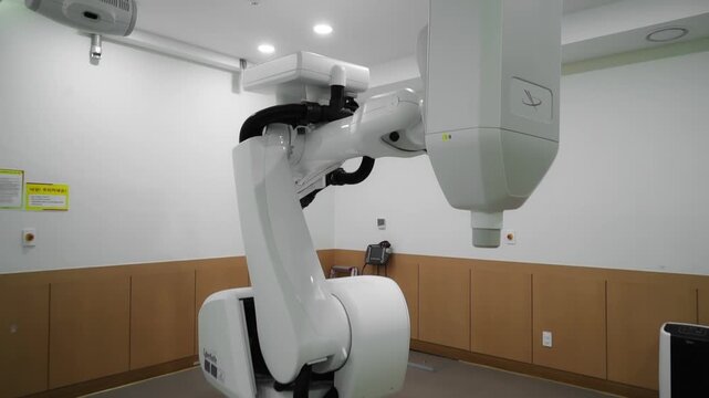 Medical room with Cyberknife is a treatment using external beam radiation for stereotactic radiation therapy or "radiosurgery" (SRS)