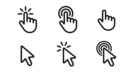 Fototapeta premium Multiple hand cursor and arrow pointer icons presented in a clean and simple black line style