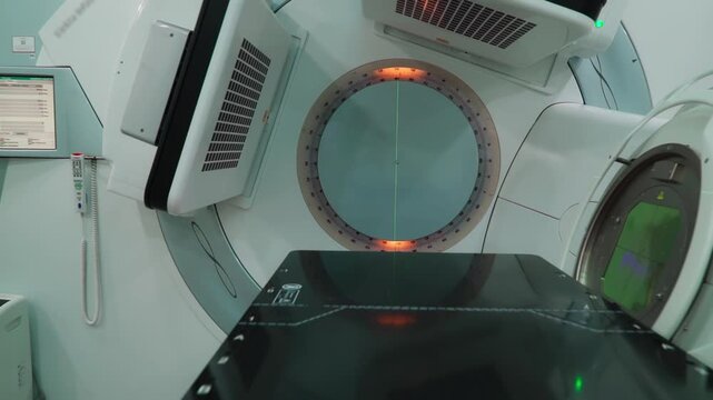 Close-up of a medical linear accelerator in therapeutic oncology. C