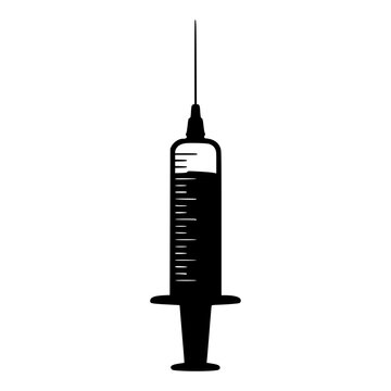 Medical Syringe Injection Needle Silhouette Black Vector Illustration Vaccine Vaccination Healthcare Symbol Icon Pharmacy