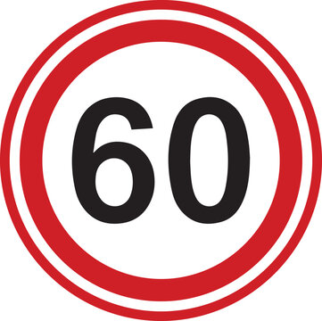 Speed limit 60 road sign board traffic regulation vector icon