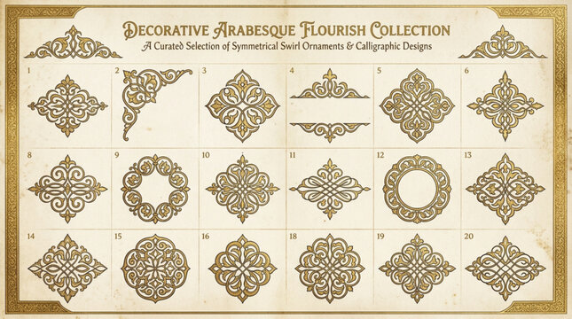 Decorative Arabic Flourish Collection Vintage Design Elements.