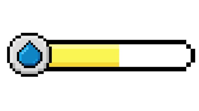 Pixel art progress bar with a blue water droplet icon, indicating resource levels for retro game interfaces