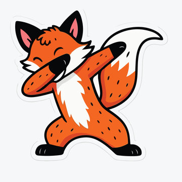 Cute cartoon fox character performing a fun dab dance move in this vibrant and colorful digital illustration of an animal