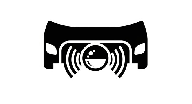 Automotive Rear View Camera Icon with Signal Waves.