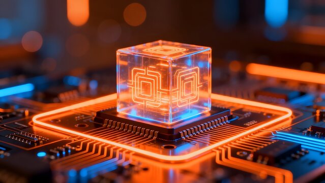 Transparent cube on circuit board