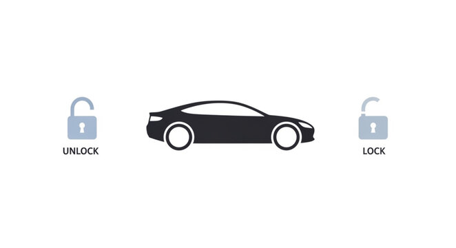 Car unlock and lock icons with silhouette of a modern vehicle.