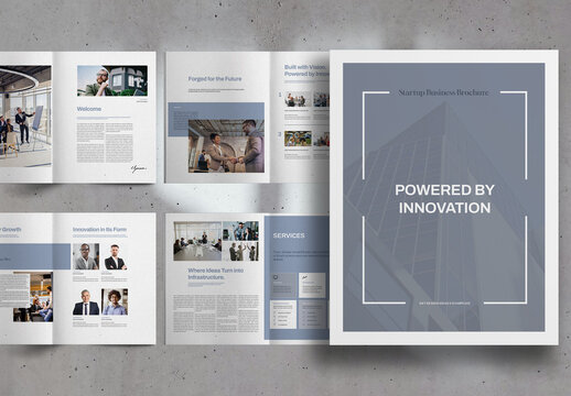 Blue Grey and White Modern Startup Business Corporate Brochure Layout