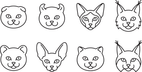 Collection of different cat breed head silhouettes and face shapes © HM