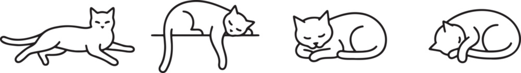 Set of relaxed feline characters lying down and sleeping in various natural poses © HM