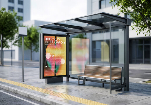 Vertical Billboard Mockups On The Bus Stop