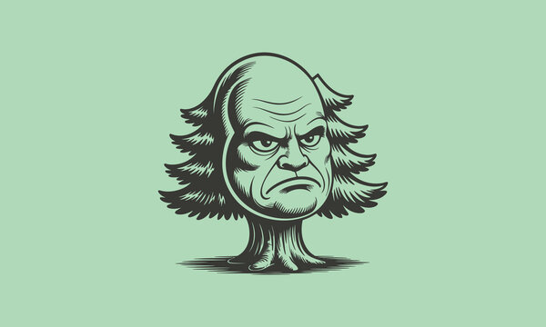 Grumpy face as christmas tree top with christmas, character