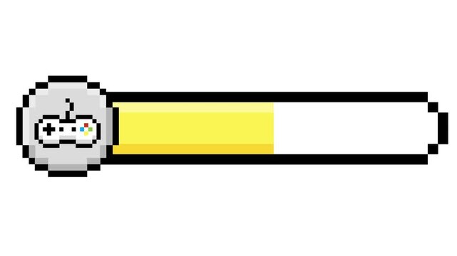 Retro pixelated game progress bar illustration depicting loading status with a controller icon for gaming UI elements