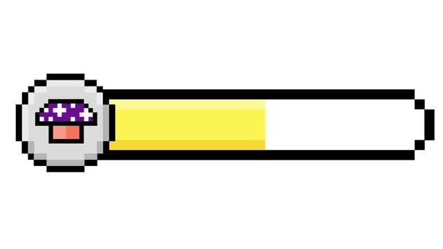 Classic pixel art health bar featuring a vibrant purple mushroom icon, ideal for retro gaming interfaces and power-up indicators