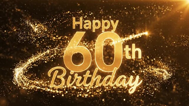 Gold 60th Birthday Text Animation with Glowing Particles and Sparkling Dust for Celebration Video