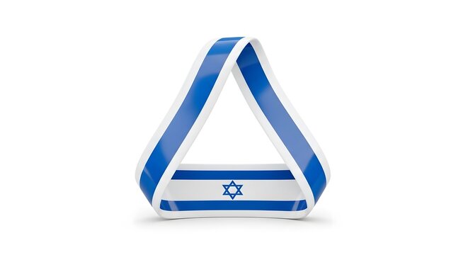 A shiny ribbon shaped like a Mobius loop displaying the national flag of Israel against white.