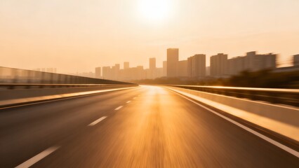 Obraz premium Highway leading to city skyline at sunset