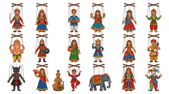 Traditional Indian Puppet Characters.