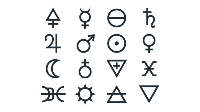 Astrology zodiac symbols icons.