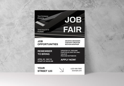 Black White Modern Job Fair Recruitment Flyer Layout
