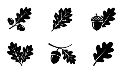 Oak Leaf and Acorn Icons, Vector Set: Autumnal Nature Elements, Rustic Fall Botanical Graphics, Seasonal Harvest Symbols for Design © Towhidul