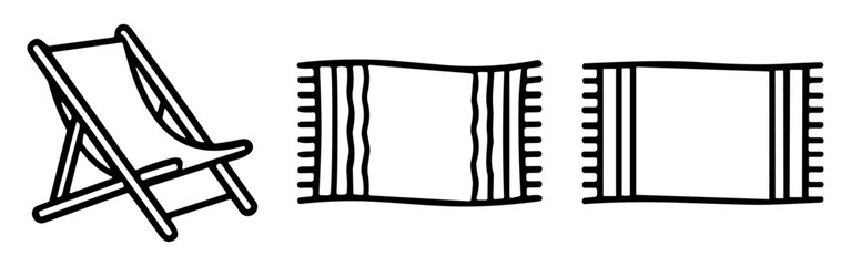 Beach chair and towel outline vector icon set with summer vacation symbols on transparent background © Ярослав Дацко