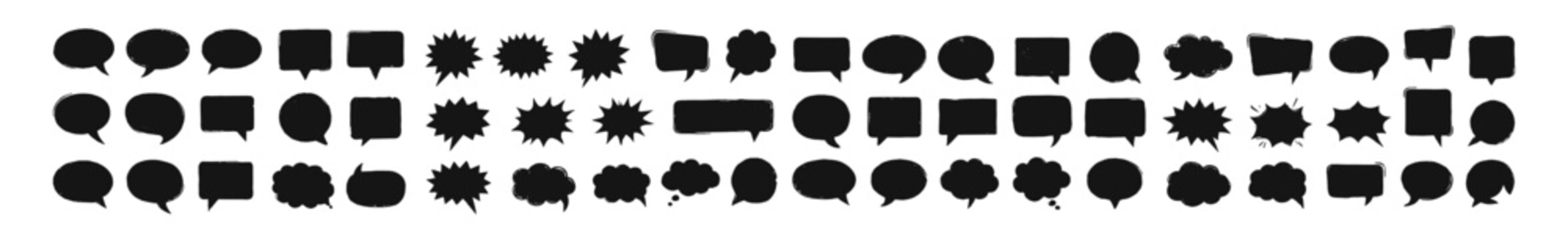 Comic speech bubble silhouette icon set with chat and dialog vector elements on transparent background