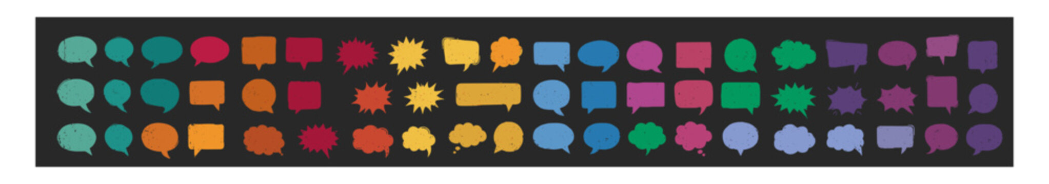 Colorful comic speech bubble icon set with chat and dialog vector elements on transparent background