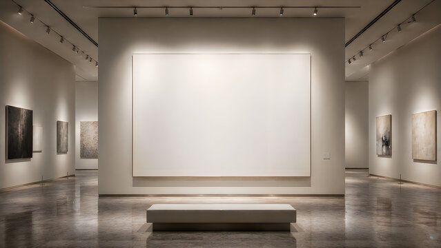 Empty art gallery with blank white canvas on display stand