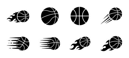 Dynamic Basketball Icons Set, Flaming Balls, Motion Trails, Sports Graphics, Vector Art for Game Promotion © Rukhsana